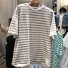 Корейская мода простая полосатая о-образная шея женщина футболки повседневная свободная футболка с коротким рукавом тройник лето мягкие женщины топы 210514