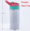 5 Colors 12oz Sublimation Straight Sippy Cup Mugs Heat Transfer Stainless Steel Insulated Kids Water Bottle Home Travel Portable Mug Flip Top Bottles