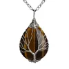 2022 NOUVELLE chaîne en argent naturel rose quartz opale agate pierre pendentif colliers à la main arbre de vie enveloppé goutte cristal collier