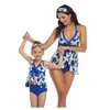 夏の家族マッチング水着2-PCSセットスリングビキニ+ソリッドカラースイミングトランク母娘服E 210610