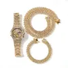 Collana da uomo Iced Out Miami Catena cubana Gioielli hip-hop Oro rosa Argento Diamanti Orologio Collane Bracciale Set1864