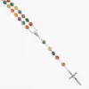 Pendant Necklaces 1Pcs Colorful Acrylic Rose Flower Beads Religious Cross Necklace Catholic Rosary Jesus Crucifix Stars Mary Centerpiece