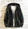 メンズジャケット2021春と秋のファッションシャイニーパーカーブラックシルバールーズコートサイズm-5xlカップルジャケット