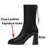 Meotina Real Leather High Heel Midd Calf Buty Damskie Buty Zip Lace Up Lady Buty Szacowane palce Grube Obcasy Buty Mody Kobiet 40 210520