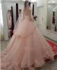 Blush Pink Ball Gown Wedding Dresses Lace Applique Sweetheart Neckline Sweep Train Custom Made Beaded Vestido De Novia