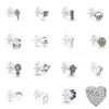 2021 NEW 100% 925 Sterling Silver298568C01 Sparkling Pattern Heart Earrings Clear CZ STUDS Heart Ear Charm Pandora Beads Fit Original