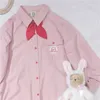 Lolita Shirt Autumn Women Blouse Bow Bandage Kawaii Pink Blouses Japanese Style Cartoon Embroidery Tops Blusas 23168 210519