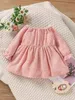 Baby Guipure Lace Applique Flounce Sleeve Bow Front Textured Dress SHE