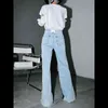 Blue Contrast Color Split Joint Long Wide Leg Jeans High Waist Loose Women Trousers Fashion Spring Autumn 1T276 211102