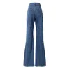 hoge taille denim broek flare botton gestreepte ritsen slanke lente en herfst vrouwelijke jeans mode wo52005L 210421