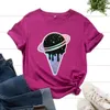 Cotton T-Shirts for Women Graphic Tees Printed Shirt Short Sleeve Summer Tops Casual Clothes Ice Cream Planet Galaxy Stars Moon Y0621