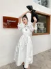 White Texture Long Strapless Dress Women Backless A Line Spaghetti Strap Tunic MIdi Elegant Spring Summer 210427