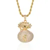 Collane con ciondolo Hip Hop CZ Stone Pave Bling Iced Out Can Open Dollars Money Bag Pendenti per uomo Gioielli Rapper