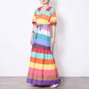 女性のための縞模様のエレガントなドレスvネック長袖ハイウエストサッシカラートランペットドレス女性ファッション210520