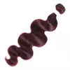 Bundles brésiliens de cheveux humains de vague de corps 99J / armure de couleur rouge bordeaux 8-20 pouces extension non remy 3 / 4PCS