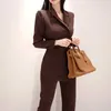 Herbst Büro Damen Kerb Zweireiher Overall Elegante Lange Hose Overalls Schlank Playsuit Business Overalls 210529