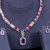 Brincos Colar Prea Princesa luxuosa Corte colorido de jóias de noivado de noiva Pingente Cry Square Crystal Conjuntos de jóias para noivas J469