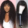 Long Wavy Kinky Curly Short Wigs With Bangs perruque 1B Color Afro Curly Wigs With Bangs Synthetic Wigsfactory direct