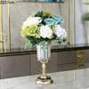 Vasen Europäische Metallhalterung Glas Familienvase Luxus Romantische Tischdekoration Kreatives transparentes Blumenhaus