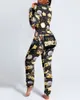 New Year Women's Functional Buttoned Flap Gifts Printed Adults Pajamas Suit Homewear Femme Detachable Jumpsuits 210415