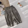 Printemps été unisexe enfants plaid 9 points large jambe pantalon style japonais filles garçons lâche pantalon décontracté 210615