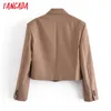 Donna Moda Solid Khaki Crop Blazer Cappotto Vintage Manica lunga Capispalla femminile Chic Top 3H264 210416