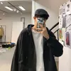 남성 자수 양털 후드 워드 후드 티 남성 한국어 하라주쿠 스웨터 검은 색 대형 까마귀 crewneck 스웨트 셔츠 탑스