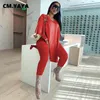 CMYAYA Active Sweatsuit Two 2 Piece Set for Women Fall Winter Fitness Outfits Fare Sleeve Tops Pants Set Street Tracksuit 210331