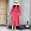 Johnature Femmes Robes de bandage de broderie col en V à manches longues couleur unie robes de lin automne robes vintage originales 210521