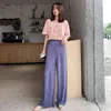 High-waisted purple pants women's drape pleated chiffon loose wide-leg are thin and all-match ice silk straight trousers 210520