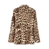 Moda Leopard Imprimir Terno Blazer Mulheres Curva Sashes Manga Longa Escritório Senhora Casaco Feminino Outwear Slim Fit Animal Jacket 210515