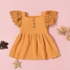 Baby Girls Dresses Kids Lace Sme Solid Soft Bomull Linen Klänning Sommar Fashion Toddler Spädbarn Tjej Kläder