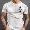 T Shirt for Men Stripped Tshirt Summer Clothing Streetwear Round Neck Fashion Poker Print Short Sleeve T-shirts Tops 210706