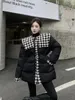 Zimowy projekt mody damski retro granatowy okołkworka Patchwork Slim Talle Średnia, długi zagęszcza się bawełny w dół płaszczy parki