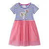 Jumping Meters Summer Cotton Kids Dress with Animals Embroidery Children's Costume Fashion Toddler 210529