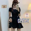 QWEEK Abito Gothic Lolita da Donna Goth Punk Gotico Harajuku Mall Stile Goth Fasciatura Abito Nero Abiti Emo Abito Primavera 210409