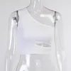 Women Tank Top Asymmetric Hollowed Out Summer Slant Shoulder Backless White Crop s Slim Short Vest Black 210524