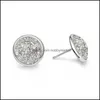 Stud Oorbellen Sieraden BK Rvs Shiny Druzy Ronde Natuursteen voor Dames Mode Gift Drop Levering 2021 CD1v5