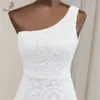 Sexy weiße Pailletten Meerjungfrau Abendkleider One-Shoulder-Kleider für Frauen Party Vestidos de Fiesta Robe de Soiree de Mariage 210719