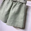 Fahion High Waist Faux Leather Shorts Women With Belt Pockets Wide Leg Sexy Short Femme Casual Ladies Women's