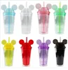 15oz Mouse Ear Tumblers With Dome Lid 450ml Acrylic Cups Straws Double Walled Clear Travel Mugs Cute Child Kid Water Bottles Free DHL SHip HH21-183