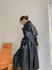 Femmes PU cuir longue veste automne hiver noir marron Faux ceintures bureau dame coupe-vent Trench manteau Outwear 210608