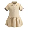 Baby Girls Dress Kids Lapel College Wind Bowknot Short Sleeve Pleated Polo Shirt Skirt Children Casual Designer Clothing Kids Clot5364284