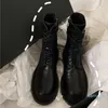 Bottes femme noir en cuir véritable à lacets bottines bout rond fermeture éclair latérale gros bloc talon motard bottes chaussures