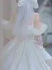 Vintage Satin Wedding Veil Tulle with Big Bow Pearls Bridal Veils Accessoris