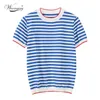 Warmsway mince tricoté t-shirt femmes vêtements été femme à manches courtes t-shirts hauts rayé t-shirt style décontracté femme B-019 210623