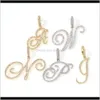 Necklaces Letters Az Pendant Necklace Personalized Cursive Hip Hop Cubic Zircon Charm English Letter Jewelry Vhee5 Bppyg