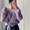 Hiver coréen tricoté col en V ceinturé Cardigans chandails femmes à manches longues mode dames Sexy paresseux Style pulls 210513