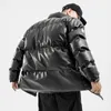 Woodvoice Vinterjacka Män Casual Wear Polded Warm Coat Manlig PU Läder Tjockad Coat Man Vindtät Fashion Black Coat 211014