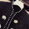 Herbst Winter Tweed Zweiteiliges Set Frauen Perle Pailletten Jacke Mantel + Hohe Taille Rock Anzüge Elegante Chic Damen 2 210514